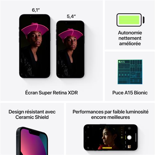 Apple iPhone 13 - 6,1" 5G - 128 Go - Double SIM - Noir Minuit